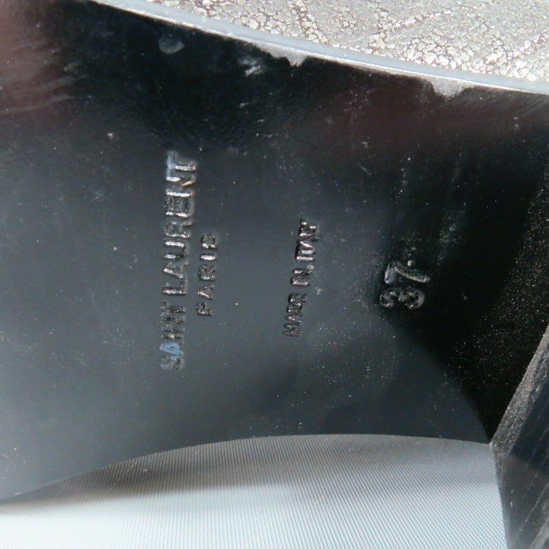 Women's SAINT LAURENT 7 Anthracite Metallic Embossed Leather WYATT Boots 2014