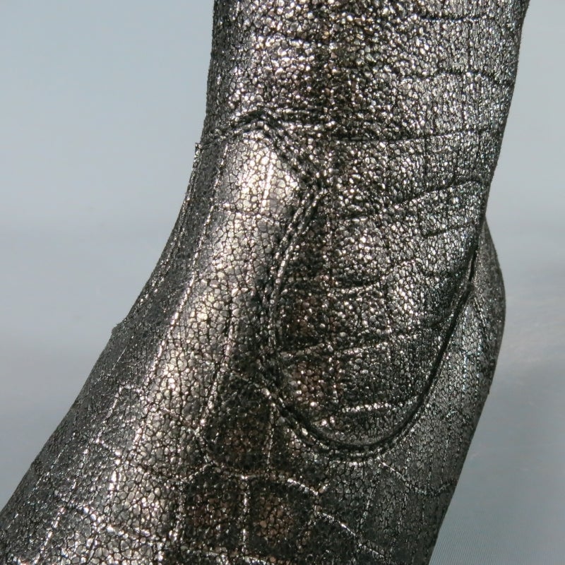 SAINT LAURENT 7 Anthracite Metallic Embossed Leather WYATT Boots 2014 3