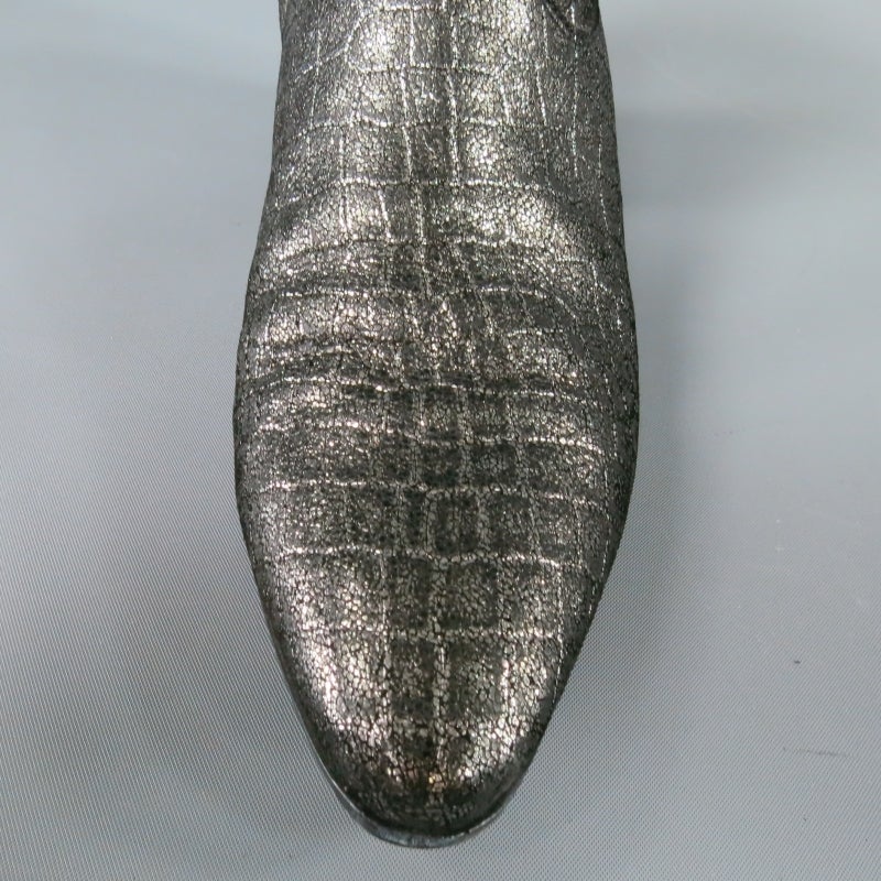SAINT LAURENT 7 Anthracite Metallic Embossed Leather WYATT Boots 2014 5