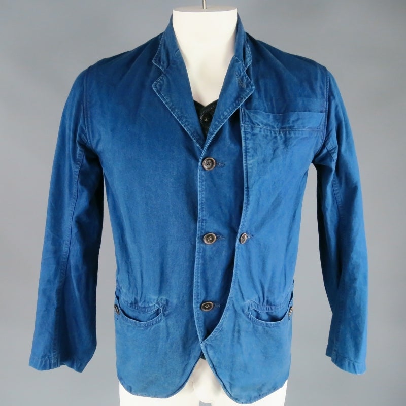 KAPITAL Men's 40 Indigo Textured Cotton Work Jacket with Built in Vest ...
