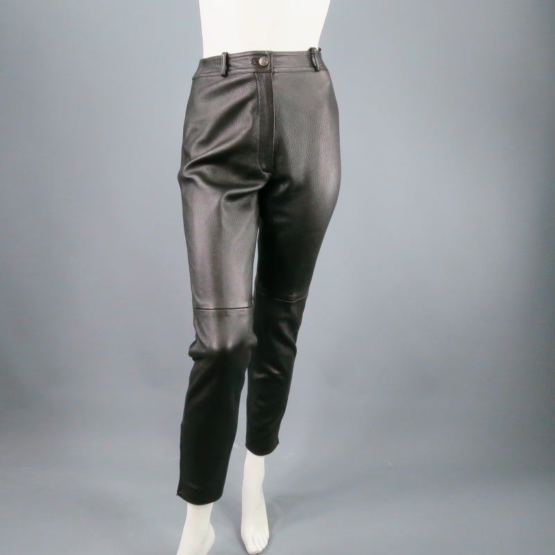 Vintage CHANEL Size 0 Black Pebled Leather High Rise Pants 1997 1