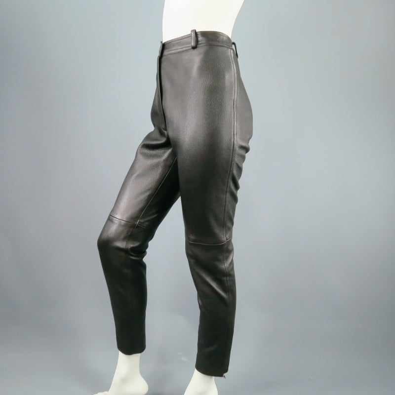 Vintage CHANEL Size 0 Black Pebled Leather High Rise Pants 1997 2