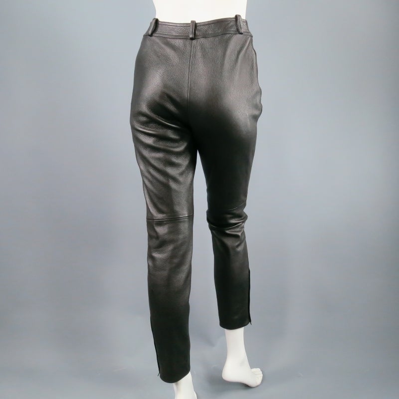Vintage CHANEL Size 0 Black Pebled Leather High Rise Pants 1997 3