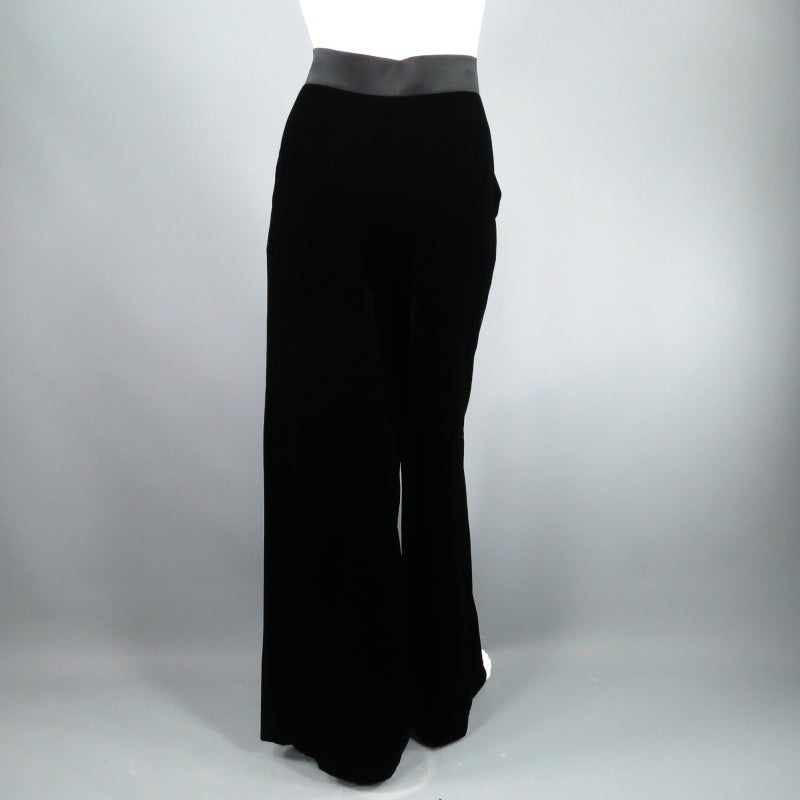 Women's Vintage CHANEL Size 6 Black Silk Velvet Wide Leg Gold Button Sailor Pants