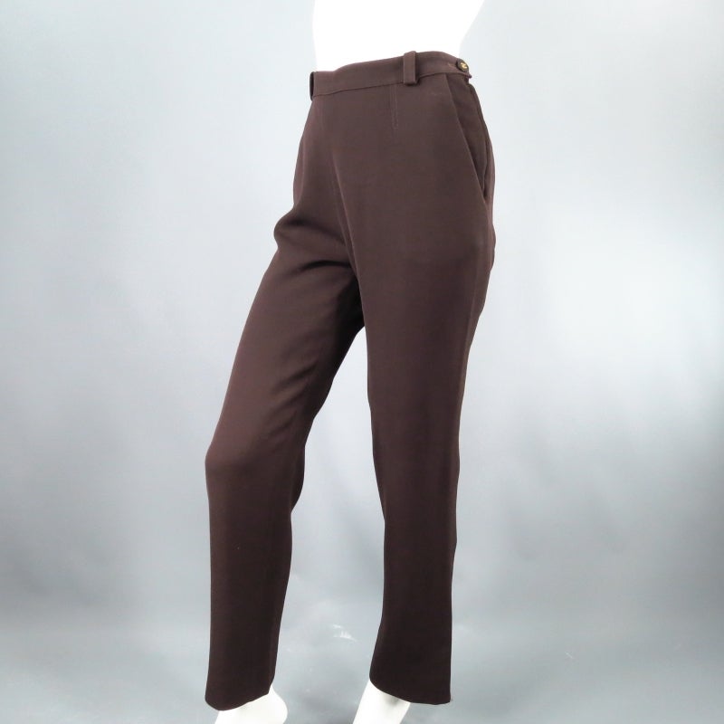 Vintage CHANEL Size 8 Brown Wool Double Breasted Gold Button Pants Suit 1998