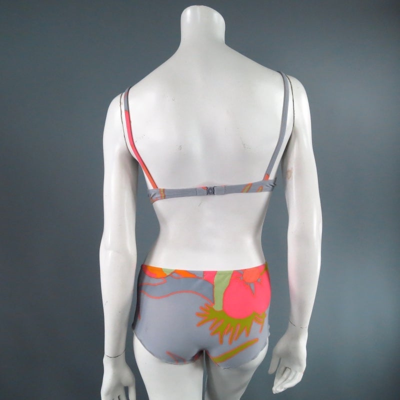 CHANEL Size 6 Vibrant Multi-Color Floral Lycra Two Piece Swimsuit 2003 4