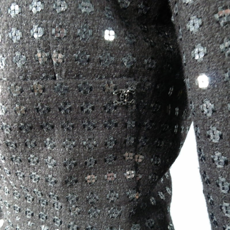 CHANEL Size 2 Black Sequin Wool Peak Lapel Tuxedo Riding Jacket 1