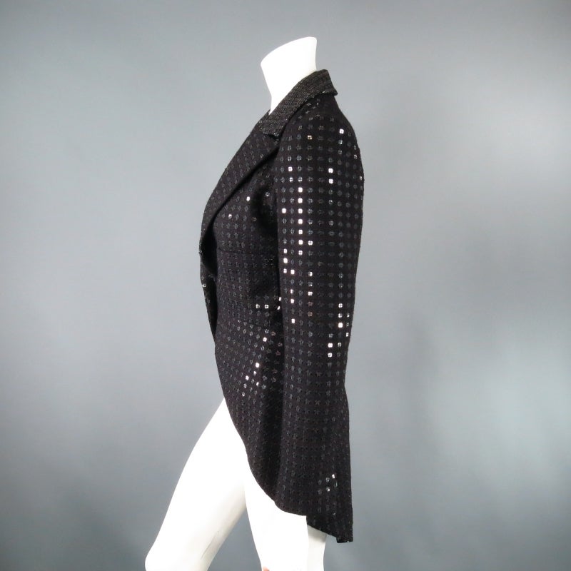 Women's CHANEL Size 2 Black Sequin Wool Peak Lapel Tuxedo Riding Jacket