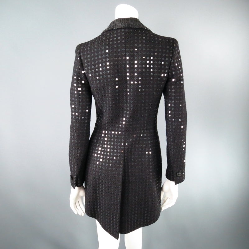 CHANEL Size 2 Black Sequin Wool Peak Lapel Tuxedo Riding Jacket 2