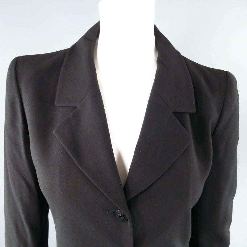 CHANEL Size 6 Black Wool Two Button Blazer Jacket 1998