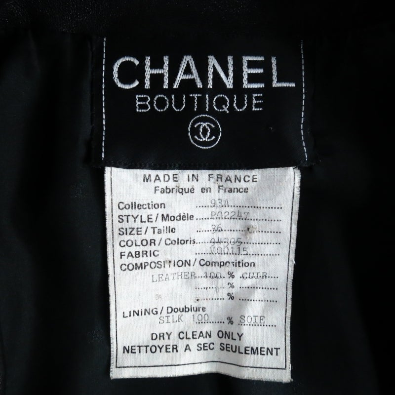 Vintage CHANEL Size 4 Black Leather Motor-Coat with Gold Buttons 1993 4