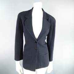 CHANEL 1999 8 Navy Wool Rund Lapel Blazer Jacket Blouse Set With Black Buttons