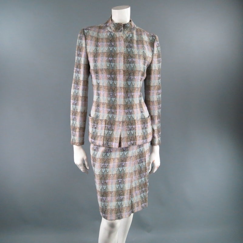 CHANEL Size 6 Multi-Color Wool Blend Boucle Textured Tweed Skirt Set 1998 In Excellent Condition In San Francisco, CA