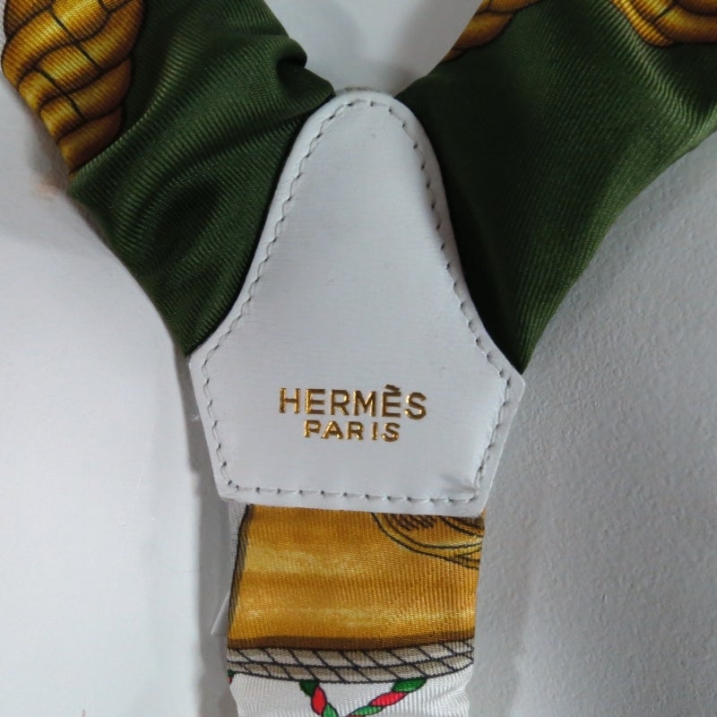 HERMES White Golden Ropes Ornate Print Silk Suspenders In Excellent Condition In San Francisco, CA