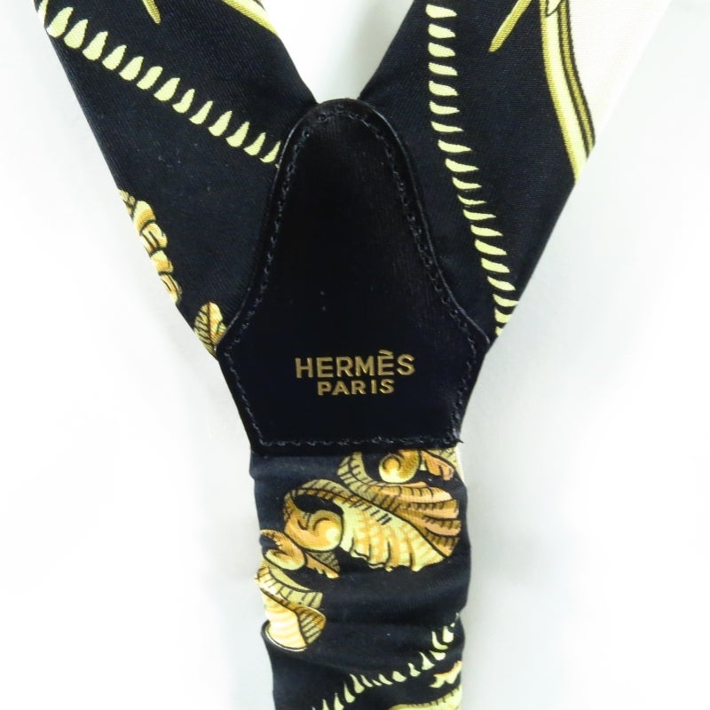 HERMES Black & Gold Ludovicus Magnus Print Silk Suspenders 3