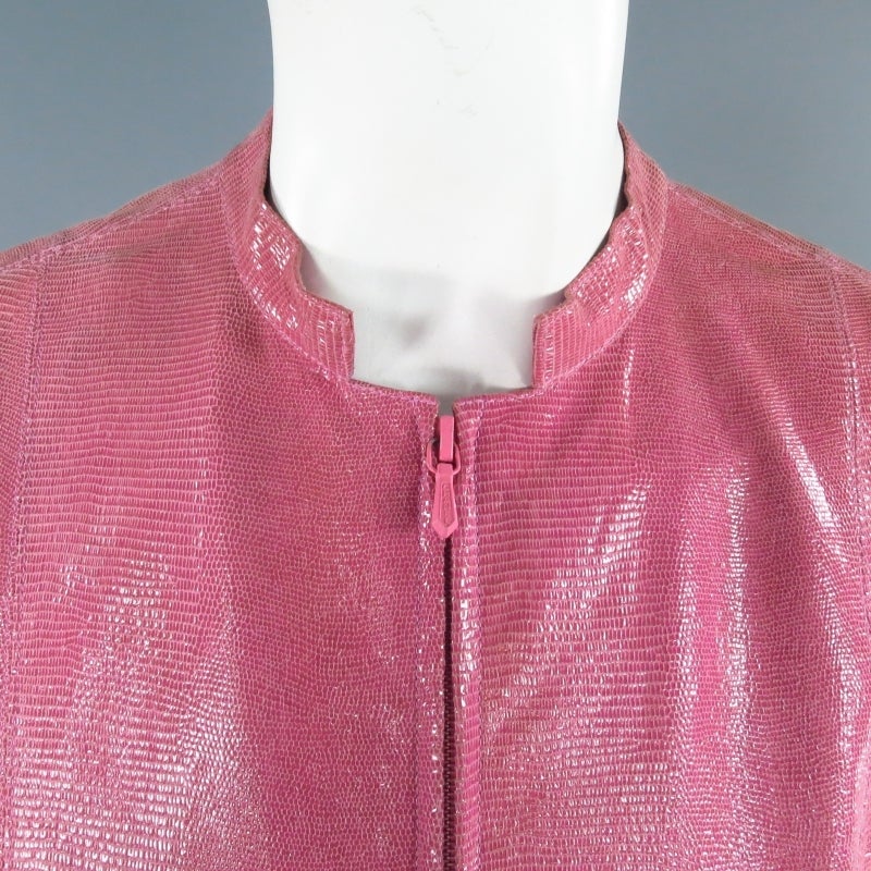 CHANEL Size 4 Metallic Pink Lizard Leather Zip Vest Top