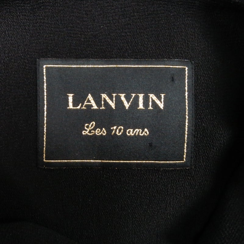 LANVIN Size 8 Black Hammered Satin Cropped Ruffle Jacket 5
