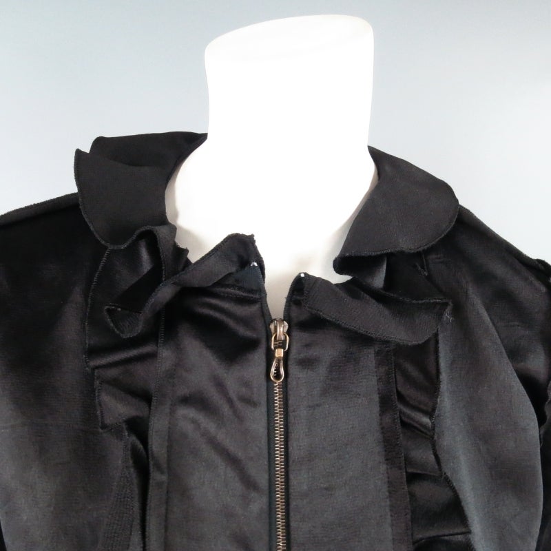 LANVIN Size 8 Black Hammered Satin Cropped Ruffle Jacket 2