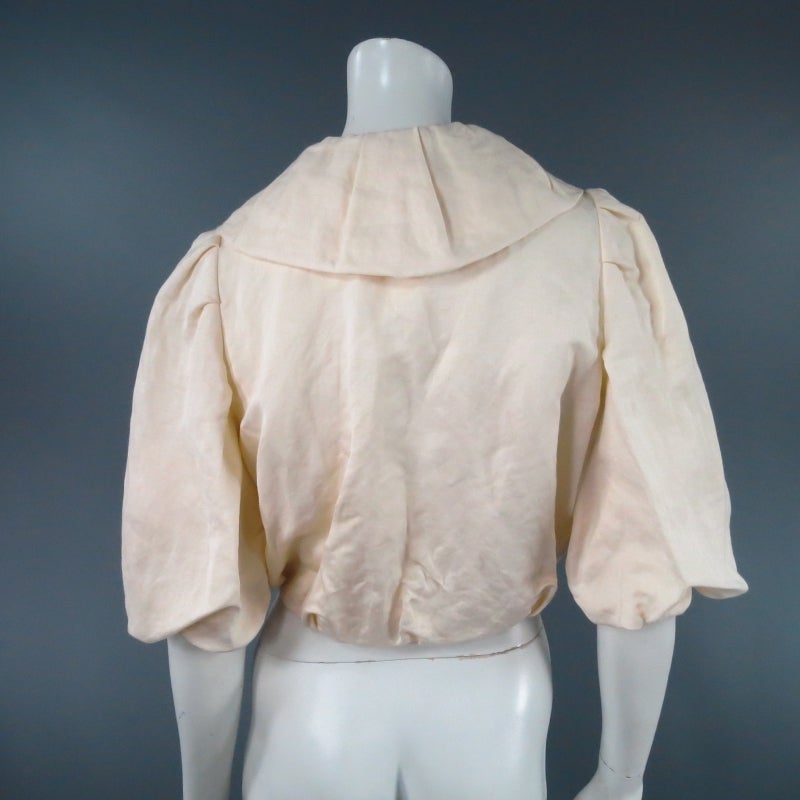 LANVIN Size 8 Cream Gathered Linen Collar Bolero Shrug Jacket 2006 2