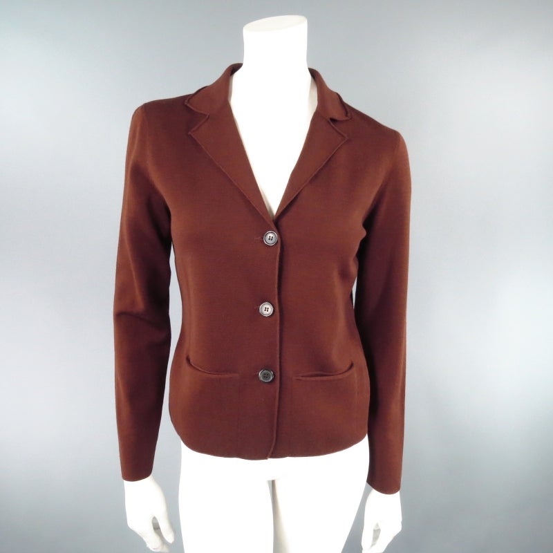LANVIN Size S Brown Wool Notch Lapel Pocket Cardigan Skirt Set In Excellent Condition In San Francisco, CA
