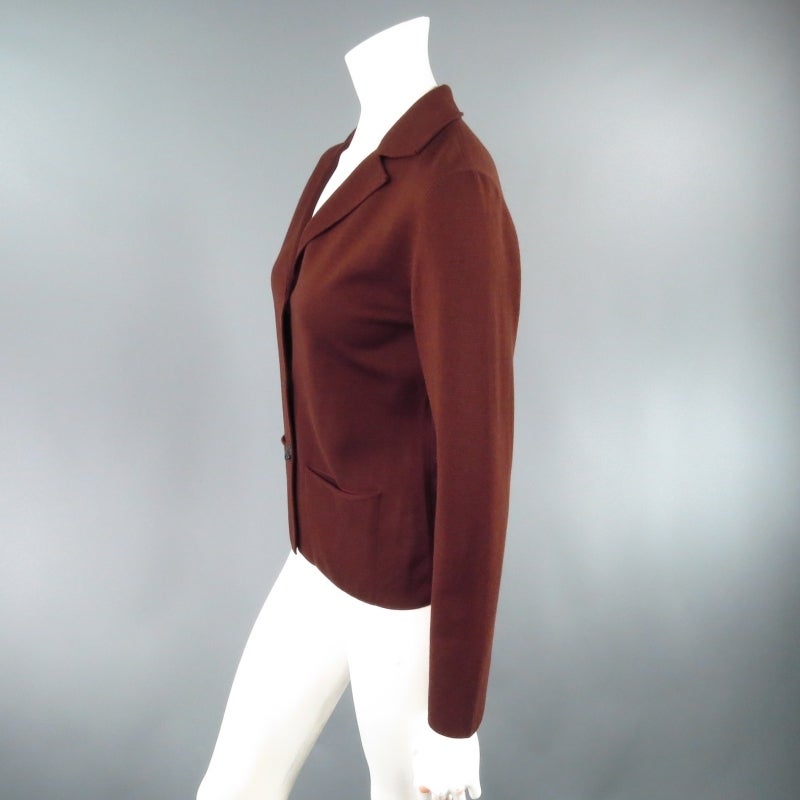 LANVIN Size S Brown Wool Notch Lapel Pocket Cardigan Skirt Set 1