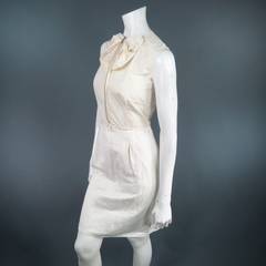 LANVIN Size 8 Cream Taffeta Zip Bow Fish Tail Cocktail Dress