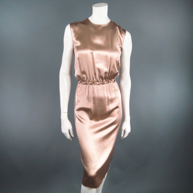 LANVIN Size 6 Rose Silk Satin Ruffle Ribbon Waist Cocktail Dress 2009