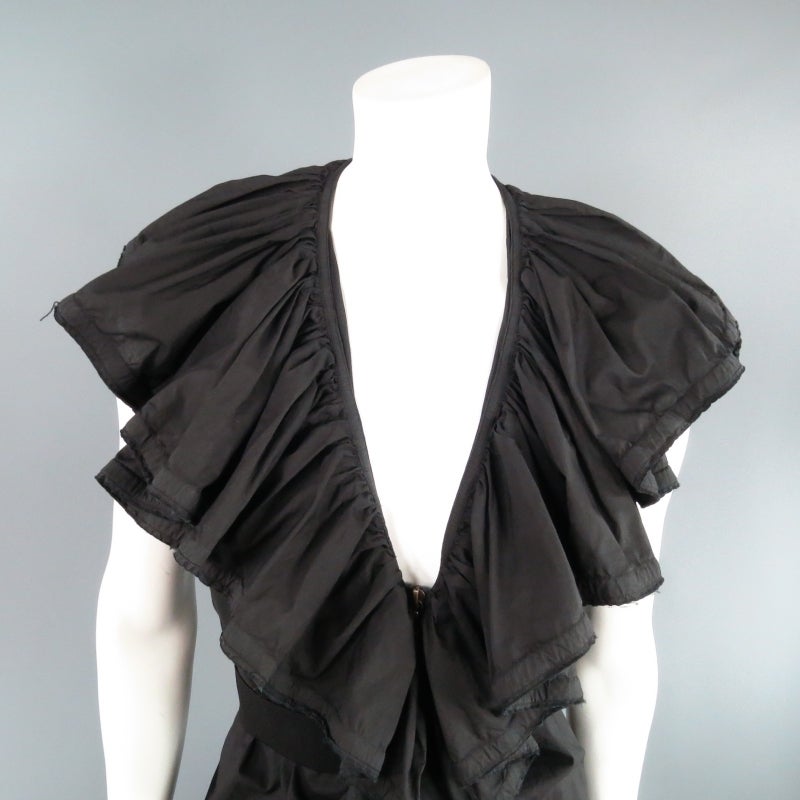 Lanvin Black Cotton Sleeveless Ruffle Collar Zip Dress 1