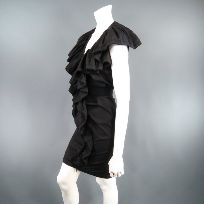 Lanvin Black Cotton Sleeveless Ruffle Collar Zip Dress In Excellent Condition In San Francisco, CA
