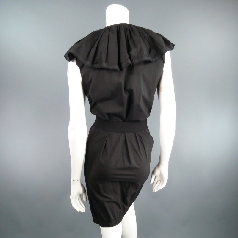 Women's Lanvin Black Cotton Sleeveless Ruffle Collar Zip Dress