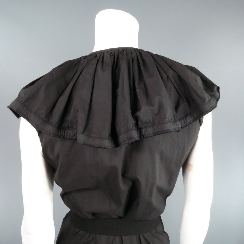 Lanvin Black Cotton Sleeveless Ruffle Collar Zip Dress 4