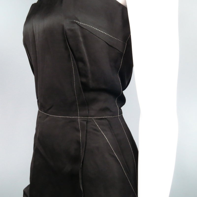 LANVIN Size 6 Black & Teal V Geometric Neckline Cocktail Dress 2006 In Excellent Condition In San Francisco, CA