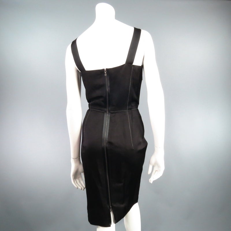LANVIN Size 6 Black & Teal V Geometric Neckline Cocktail Dress 2006 2