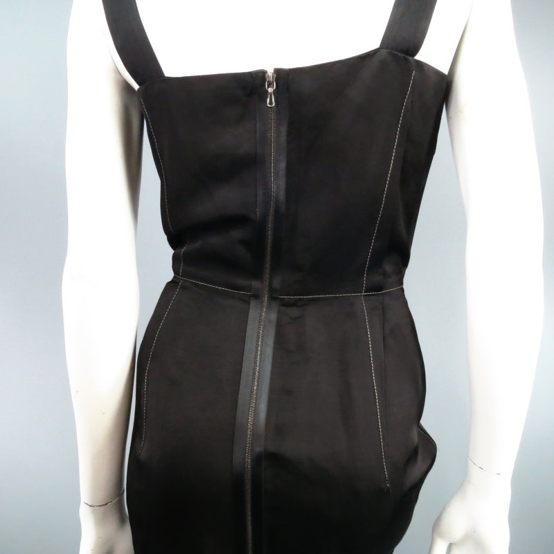 LANVIN Size 6 Black & Teal V Geometric Neckline Cocktail Dress 2006 3