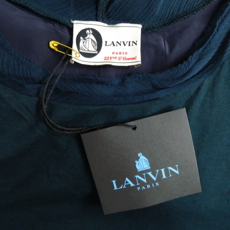 LANVIN Size L Teal & Navy Two Tone Layered Ribbon Bow Waist Dress 4