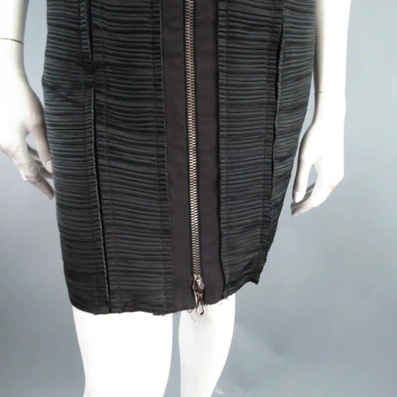 LANVIN Size 8 Black Pleated Satin Short Sleeve Zip Dress 1
