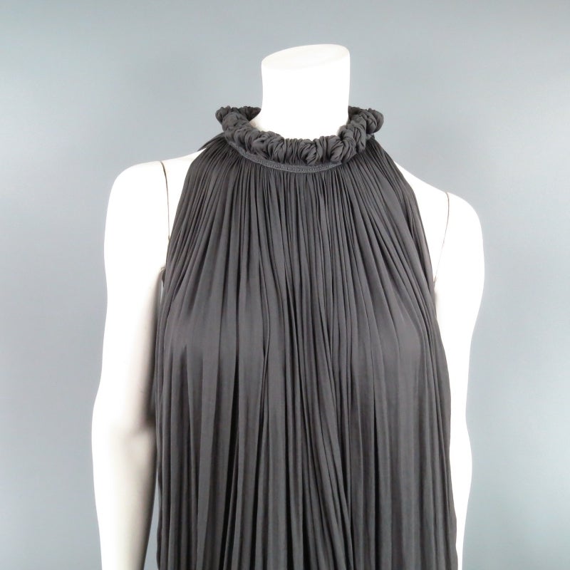 LANVIN Size 6 Gray Sleeveless Pleated Bell Dress In Excellent Condition In San Francisco, CA