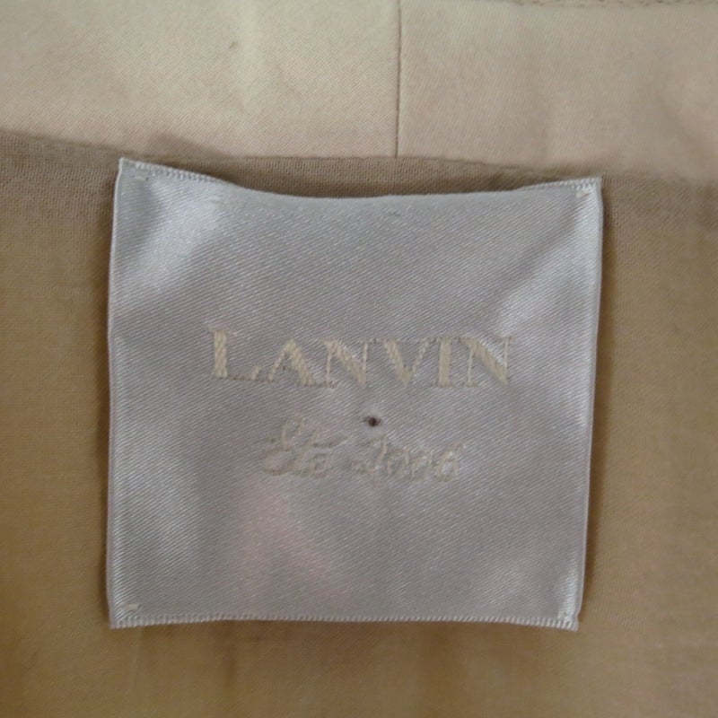 LANVIN Size 6 Beige Flounce Sleeve Teal Beaded Tulle Neckline Coat 2006 4