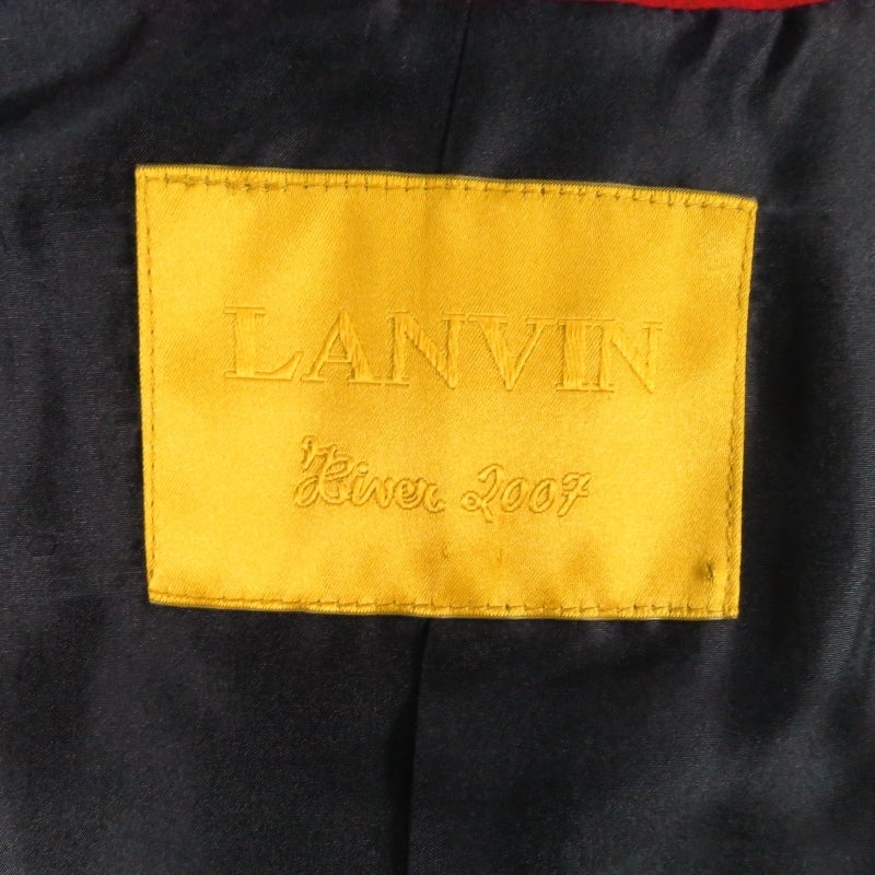 LANVIN Size 6 Red Wool Blend 3/4 Puff Sleeve Minimalist Zip Coat 2007 3