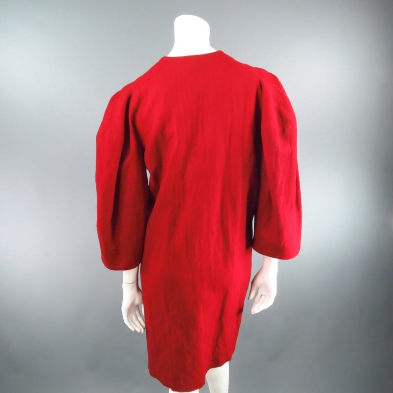 LANVIN Size 6 Red Wool Blend 3/4 Puff Sleeve Minimalist Zip Coat 2007 1