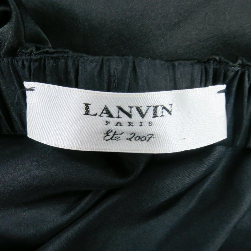 LANVIN 6 Black Silk Draped One Shoulder Dolman Sleeve Full Length Dress 2007 6