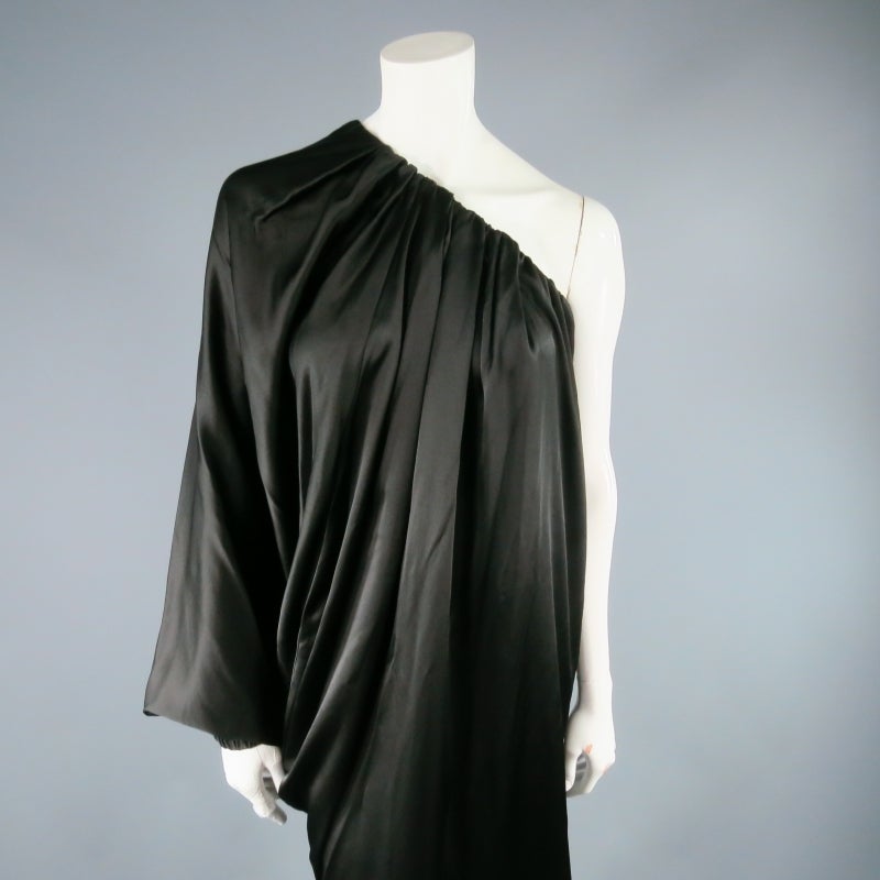 Women's LANVIN 6 Black Silk Draped One Shoulder Dolman Sleeve Full Length Dress 2007