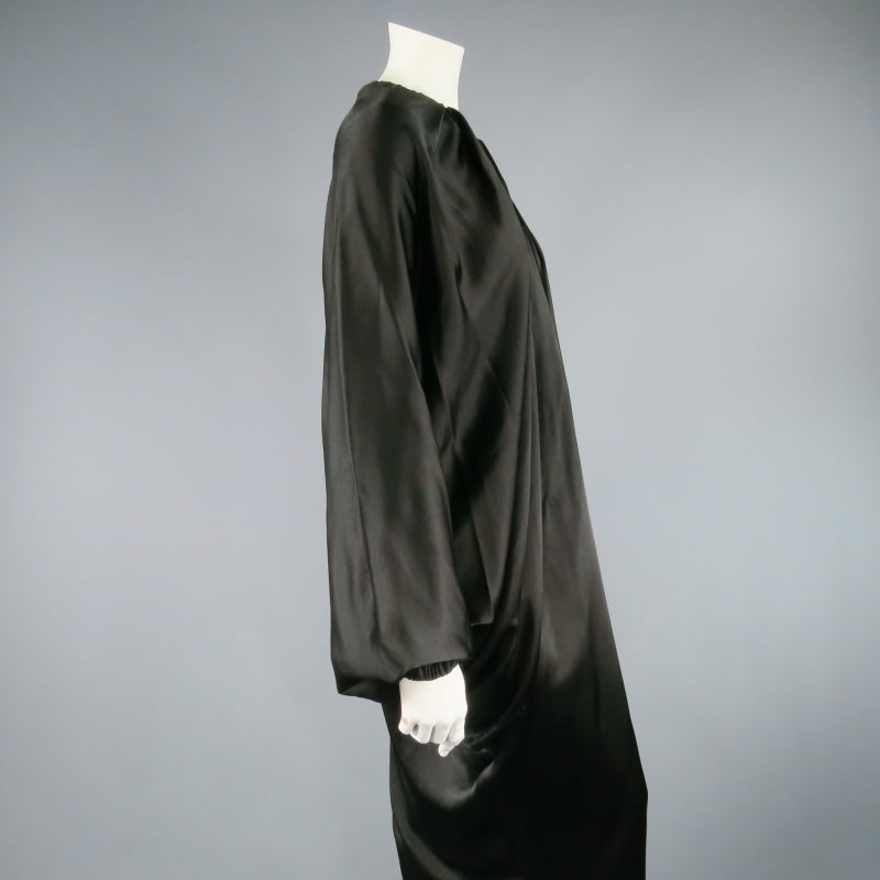 LANVIN 6 Black Silk Draped One Shoulder Dolman Sleeve Full Length Dress 2007 2