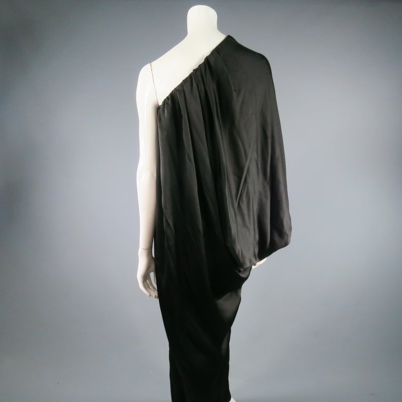 LANVIN 6 Black Silk Draped One Shoulder Dolman Sleeve Full Length Dress 2007 4