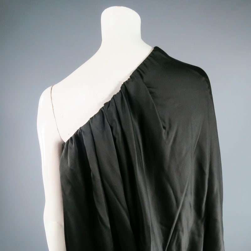LANVIN 6 Black Silk Draped One Shoulder Dolman Sleeve Full Length Dress 2007 5
