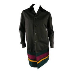 BURBERRY PRORSUM Men's 38 Coated Cotton Black Striped Hem Coat