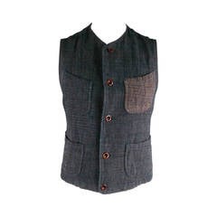 45rpm 42 Indigo Woven Cotton Color Block Vest