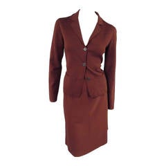 LANVIN Size S Brown Wool Notch Lapel Pocket Cardigan Skirt Set