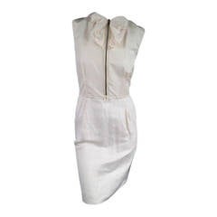 LANVIN Size 8 Cream Taffeta Zip Bow Fish Tail Cocktail Dress