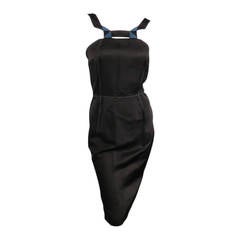 LANVIN Size 6 Black & Teal V Geometric Neckline Cocktail Dress 2006